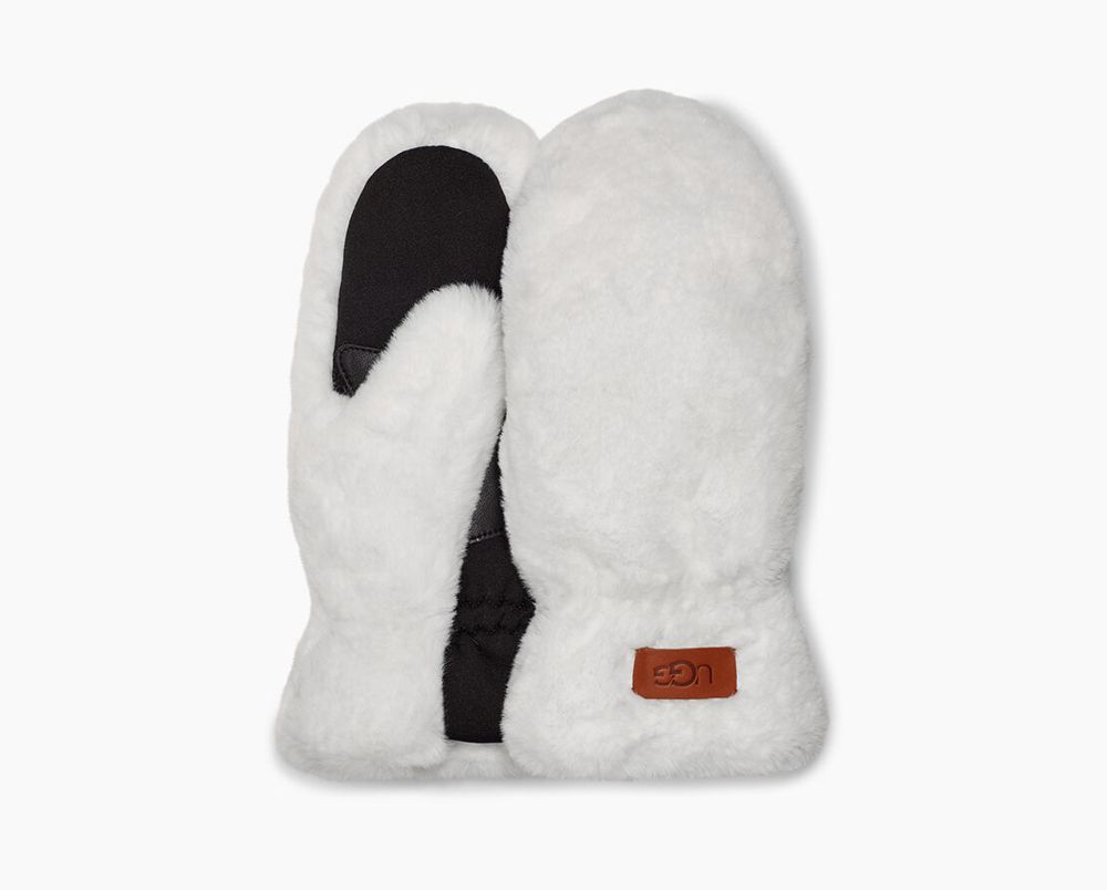 Ugg All Over Faux Fur Mitten - Womens Gloves - White - NZ (6107RPDJX)